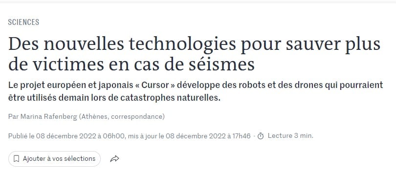Article in Le Monde after Large Scale Field Test in Afidnes, Greece, 24 November, 2022
