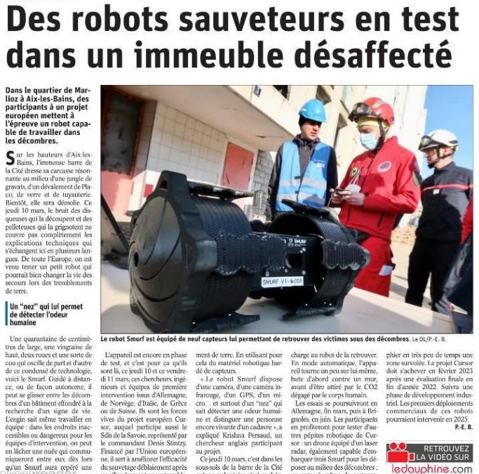 La presse en parle-  the French newspaper “Le Dauphiné” published an article on CURSOR